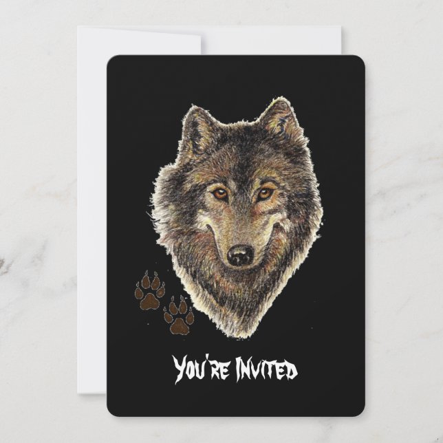 Watercolor Wolves Quote Wild Wolf Birthday Invite (Front)