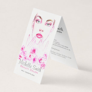 Watercolor woman and roses beauty salon branding b business card