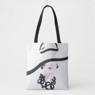 Watercolor woman portrait, abstract fashion illust tote bag