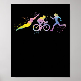 Watercolor Womens Triathlon Poster