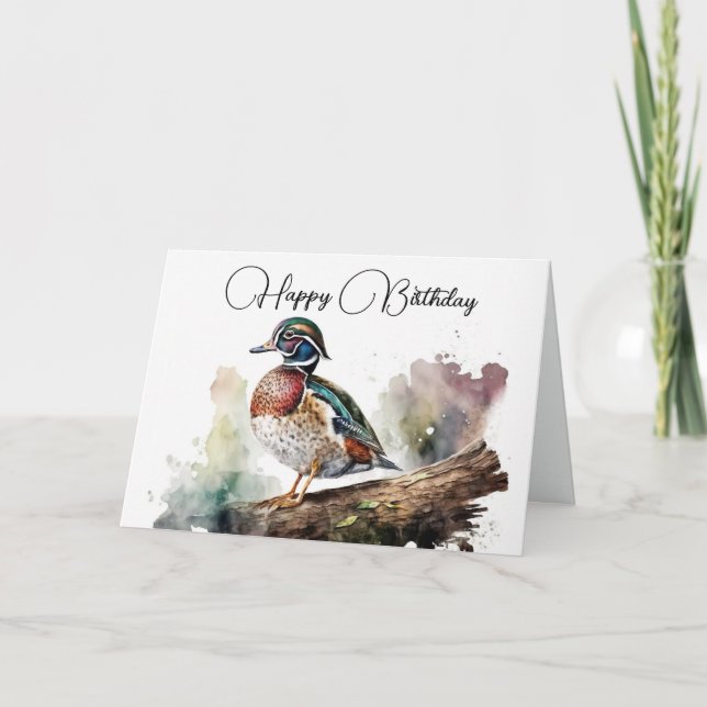 Watercolor Wood Duck Birthday Card (Front)