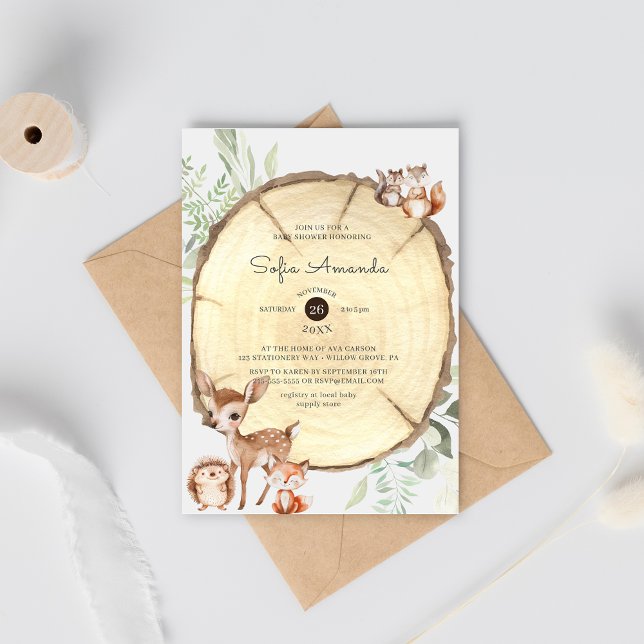 Watercolor Wood Slices Woodland Baby Shower Invitation (Creator Uploaded)