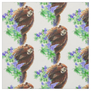 Watercolor Woodchuck, Marmot, Groundhog Animal art Fabric