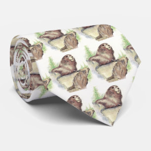 Watercolor Woodchuck, Marmot, Groundhog Animal art Tie