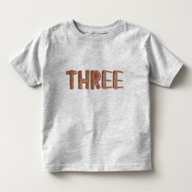 Watercolor Wooden 3rd Birthday Boy Toddler T-shirt (Front)