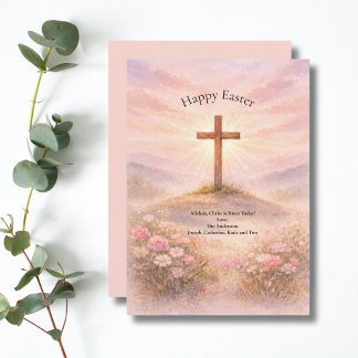 Watercolor Wooden Cross Alleluia Happy Easter Holiday Card