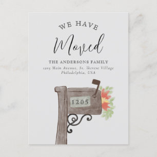 Watercolor Wooden Mailbox New Home Moving Grey Announcement Postcard