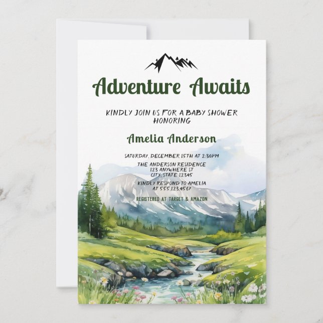 Watercolor Woodland Adventure Awaits Baby Shower Invitation (Front)