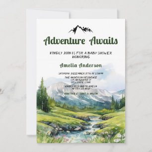 Watercolor Woodland Adventure Awaits Baby Shower Invitation