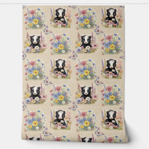 Watercolor Woodland Animal Baby Skunk Wild Flower Wallpaper