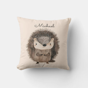 Watercolor Woodland Animal Hedgehog Personalized Cushion