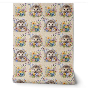 Watercolor Woodland Animal Hedgehog Wild Flower Wallpaper