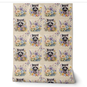 Watercolor Woodland Animal Racoon Floral Butterfly Wallpaper