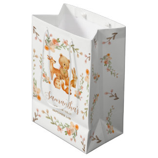 Watercolor Woodland Animals 1st Birthday Medium Gift Bag