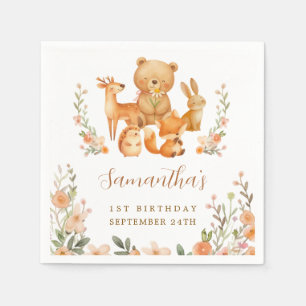 Watercolor Woodland Animals 1st Birthday Party Napkin
