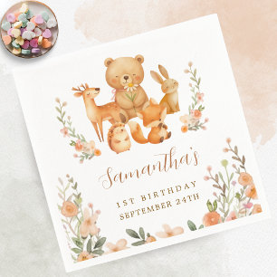 Watercolor Woodland Animals 1st Birthday Party Napkin