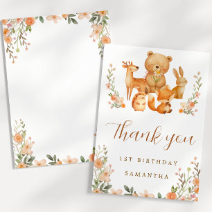 Watercolor Woodland Animals 1st Birthday Thank You Card