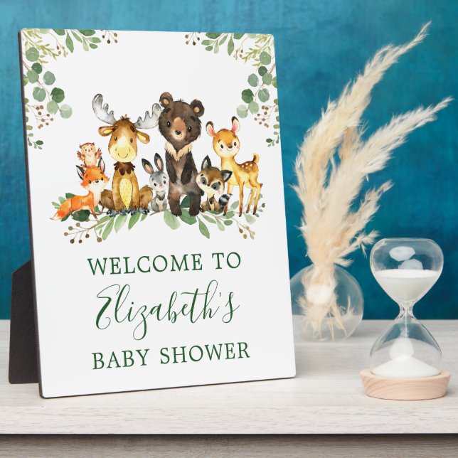 Watercolor Woodland Animals Baby Shower 8x10 Plaque (Side)