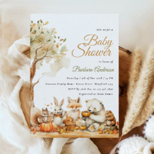 Watercolor Woodland Animals Baby Shower  Invitation