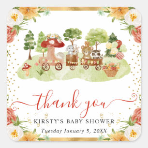 Watercolor Woodland Animals Baby Shower Square Sticker