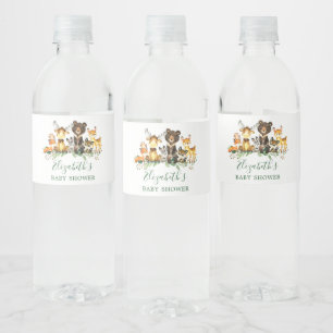 Watercolor Woodland Animals Baby Shower Water Bottle Label
