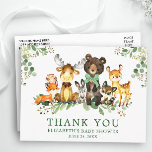 Watercolor Woodland Animals Bow Baby Shower Postcard