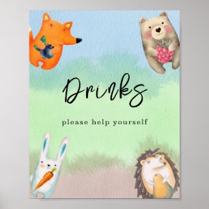 Watercolor woodland animals - Drinks Poster