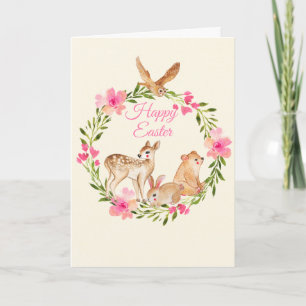 Watercolor Woodland Animals Easter Holiday Card