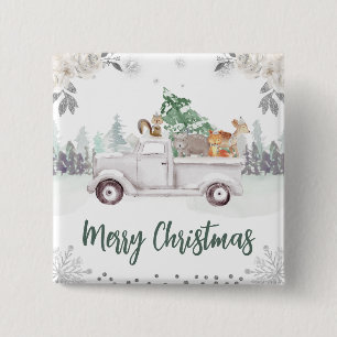 Watercolor Woodland Animals Floral Christmas 15 Cm Square Badge