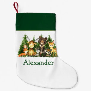 Watercolor Woodland Animals Forest Trees Small Christmas Stocking