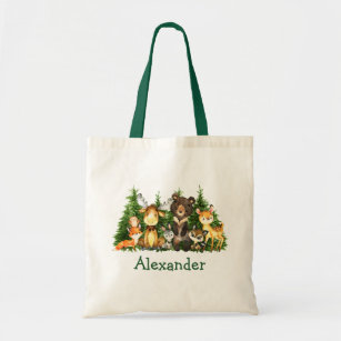 Watercolor Woodland Animals Forest Trees Tote Bag
