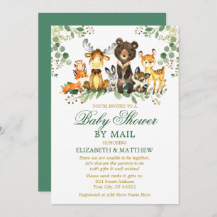 Watercolor Woodland Animals Gold Shower By Mail Invitation