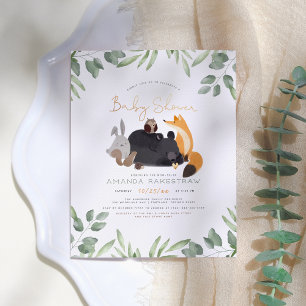 Watercolor Woodland Animals Greenery Baby Shower Postcard