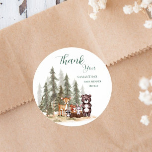 Watercolor woodland animals neutral baby shower classic round sticker