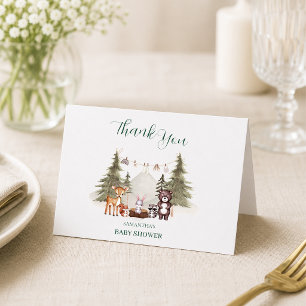 Watercolor woodland animals neutral baby shower thank you card