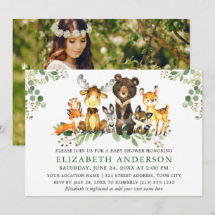 Watercolor Woodland Animals Photo Shower Invitation