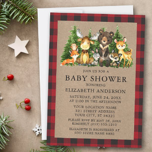 Watercolor Woodland Animals Rustic Baby Shower Invitation