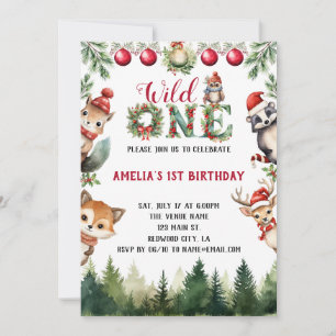 Watercolor Woodland Animals Wild One 1st Birthday Invitation