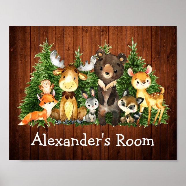 Watercolor Woodland Animals Wood Forest Trees Poster (Front)