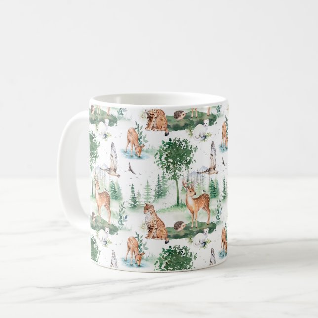 Watercolor Woodland Baby Animal Pattern Coffee Mug (Front Left)