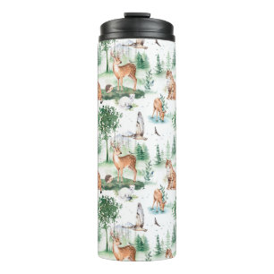 Watercolor Woodland Baby Animal Pattern Thermal Tumbler