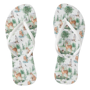 Watercolor Woodland Baby Animal Pattern Thongs