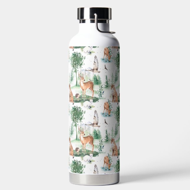 Watercolor Woodland Baby Animal Pattern Water Bottle (Left)