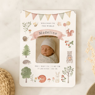 Watercolor Woodland   baby birth announcement card