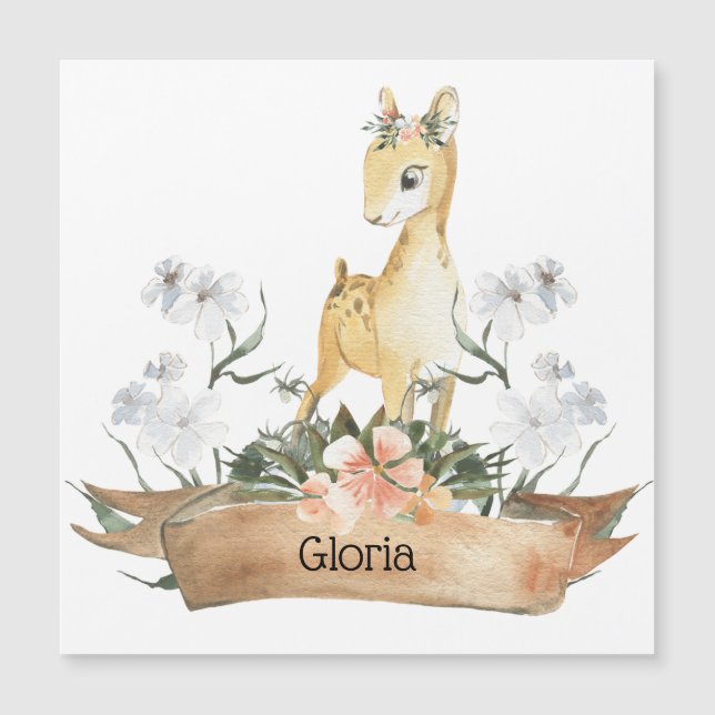 Watercolor Woodland Baby Fawn Custom Name (Front)