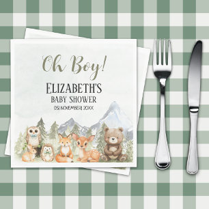 Watercolor Woodland Baby Shower Boy Napkin