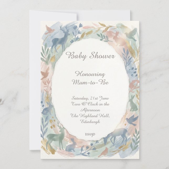 Watercolor Woodland Baby Shower Invitation (Front)