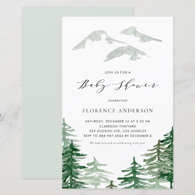 Watercolor Woodland Baby Shower Invitation (Front/Back)