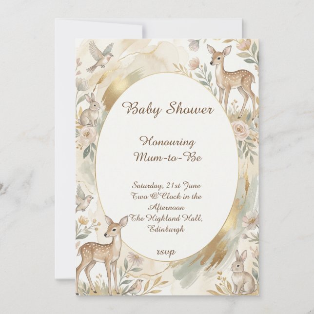 Watercolor Woodland Baby Shower Invitation (Front)