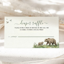 Watercolor Woodland Bear Baby Shower Diaper Raffle